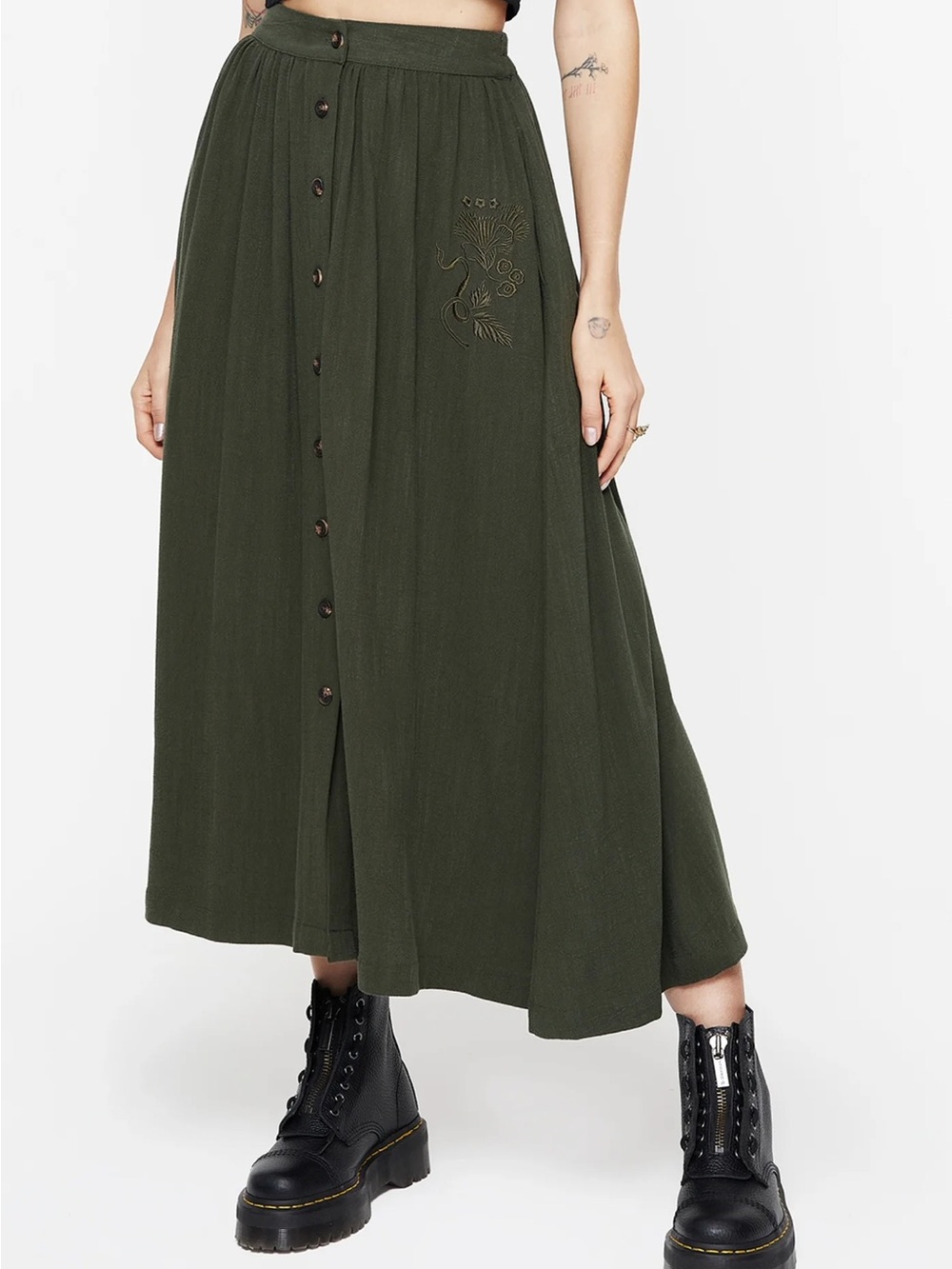 Disturbia Olive Green Button-Front Maxi Skirt - Picture 3 of 4